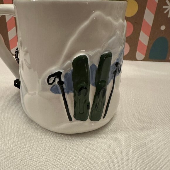 Peppermint & Pine Green Skis, Snow, Mountains Mug NWT 2025 Hand Painted - Picture 5 of 6
